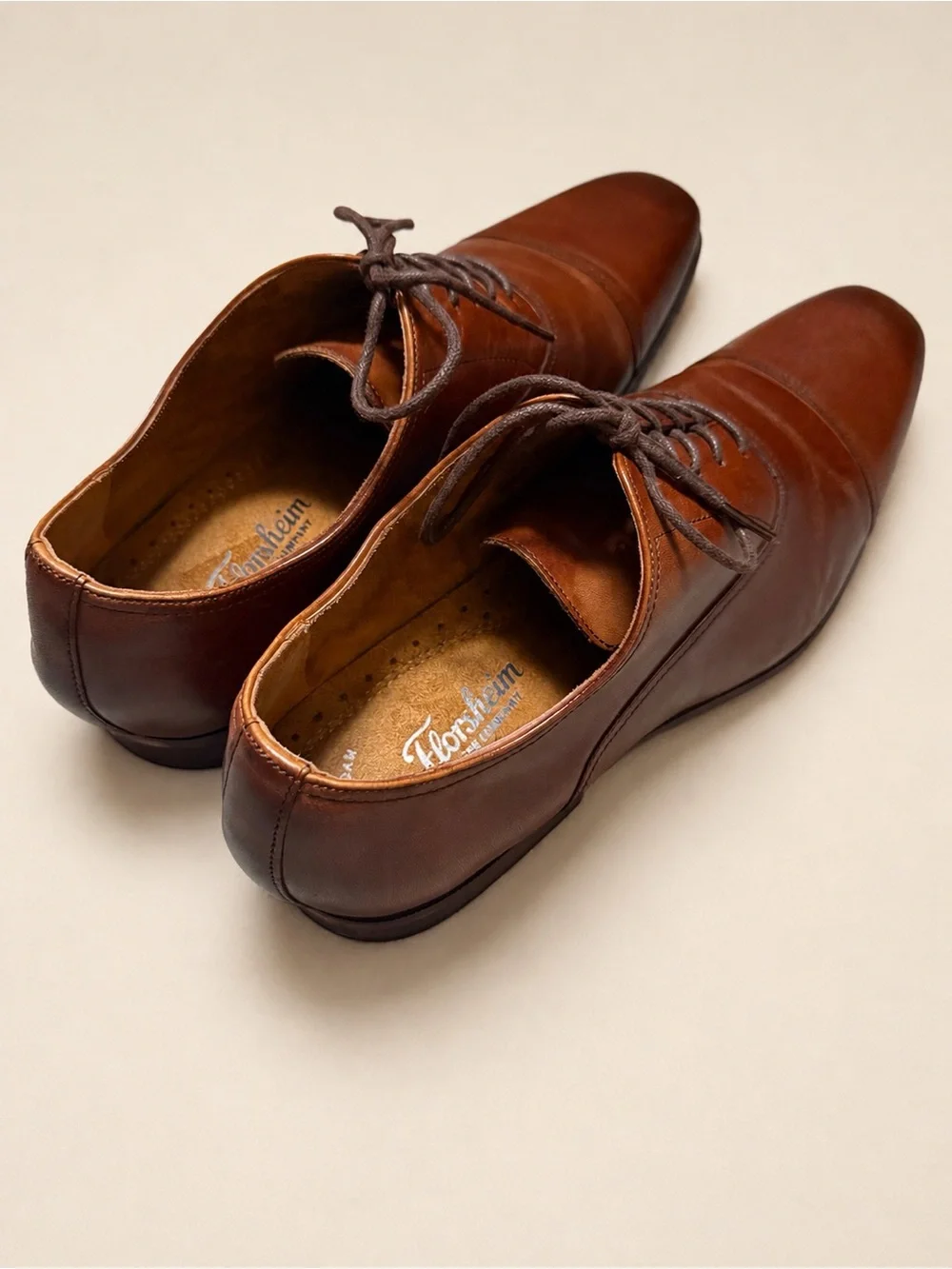 Florsheim Men’s 11D Cognac Brown Leather Cap Toe Oxford Dress Shoes